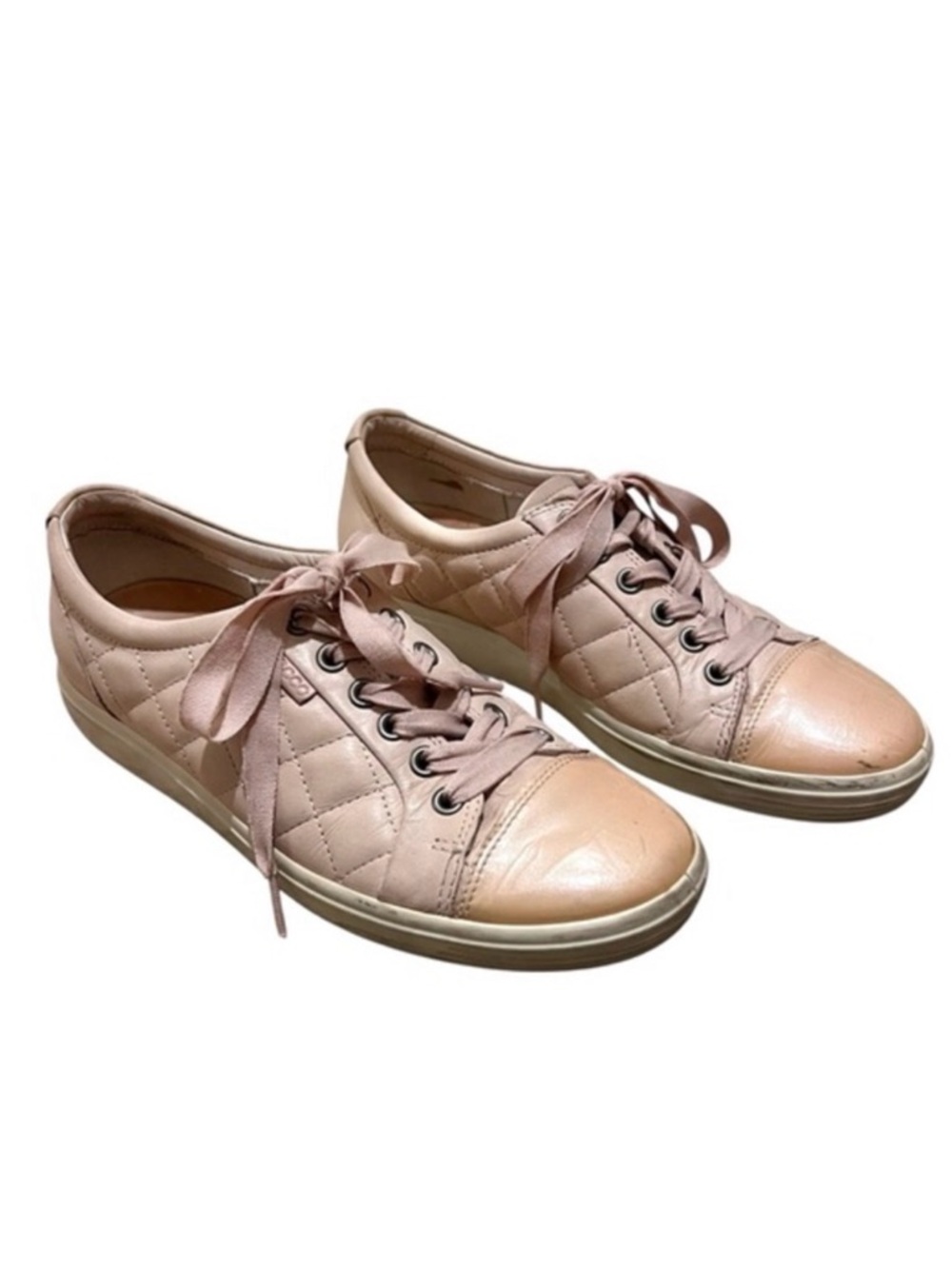 Ecco Pink Peach Quilted Blush Sneakers Size 7 / EU 38